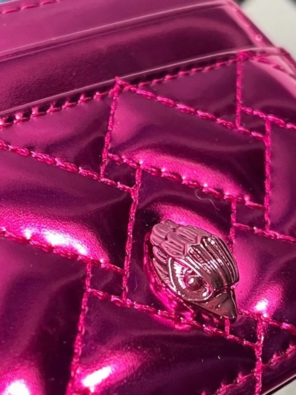 NWT Kurt Geiger Metallic Fuchsia Quilted Card Wallet